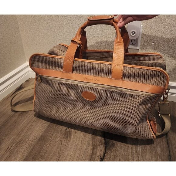 Vtg Christian Dior Canvas Leather Weekender Travel Duffle Bag w/ Strap - Picture 6 of 16